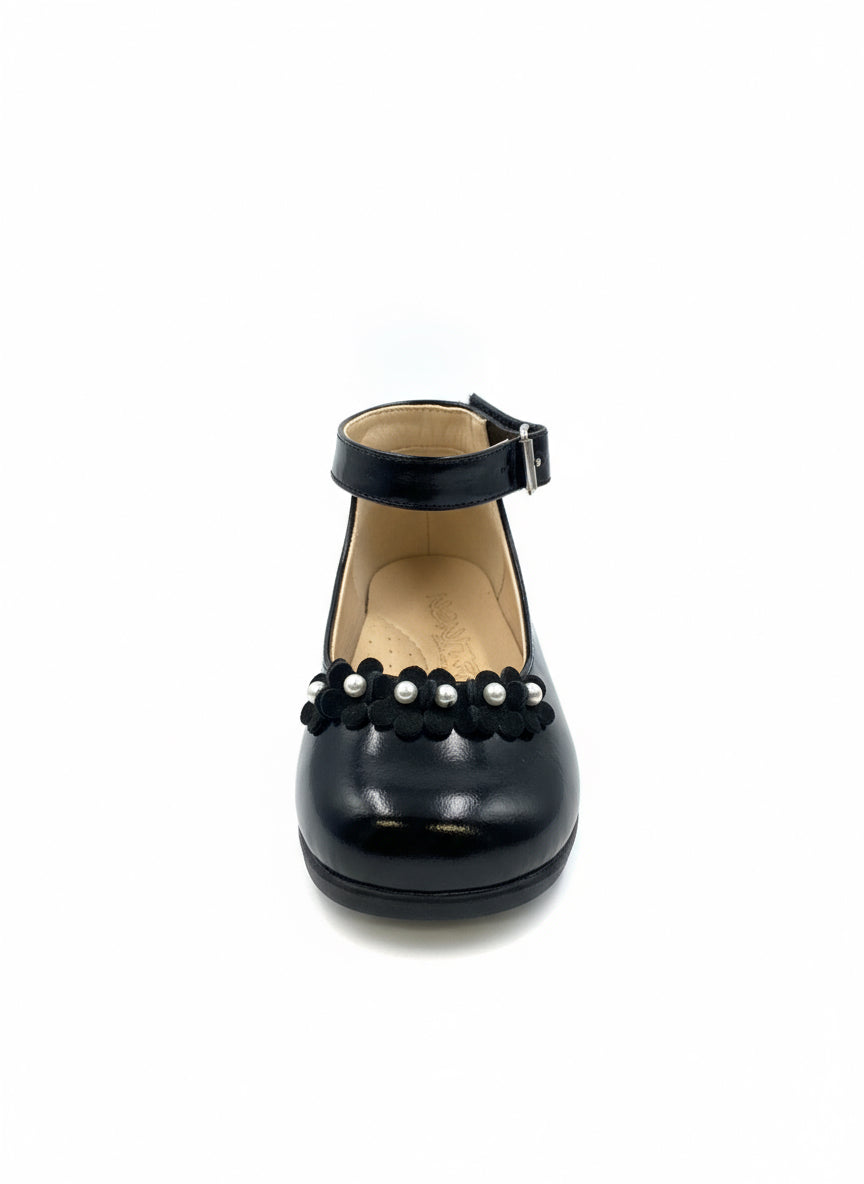 Zapatos flores negro perlas