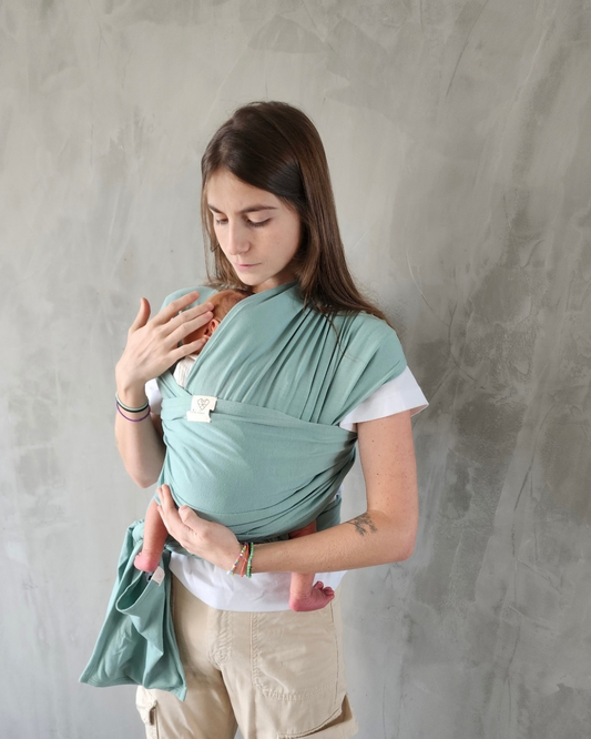 Fular cargador bebé verde agua